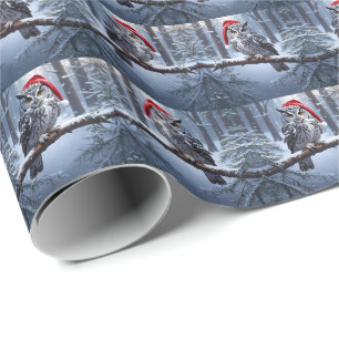Eule mit Weihnachtsmannmütze Geschenkpapier