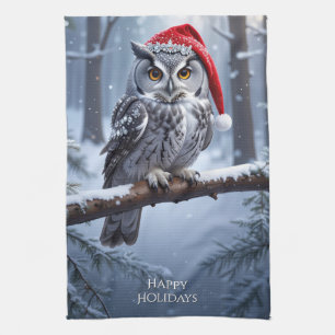 Eule mit Weihnachtsmannmütze Küche Geschirrtuch