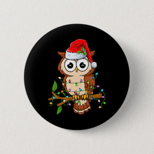 Eule mit Weihnachtsmannmütze Weihnachten - Vögel E Button