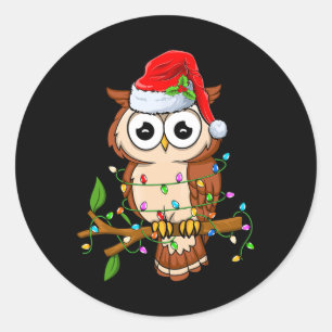 Eule mit Weihnachtsmannmütze Weihnachten - Vögel E Runder Aufkleber