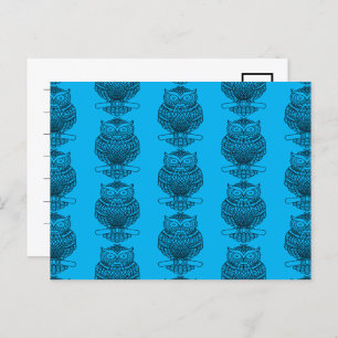 Eule (Muster blau) - Postkarte