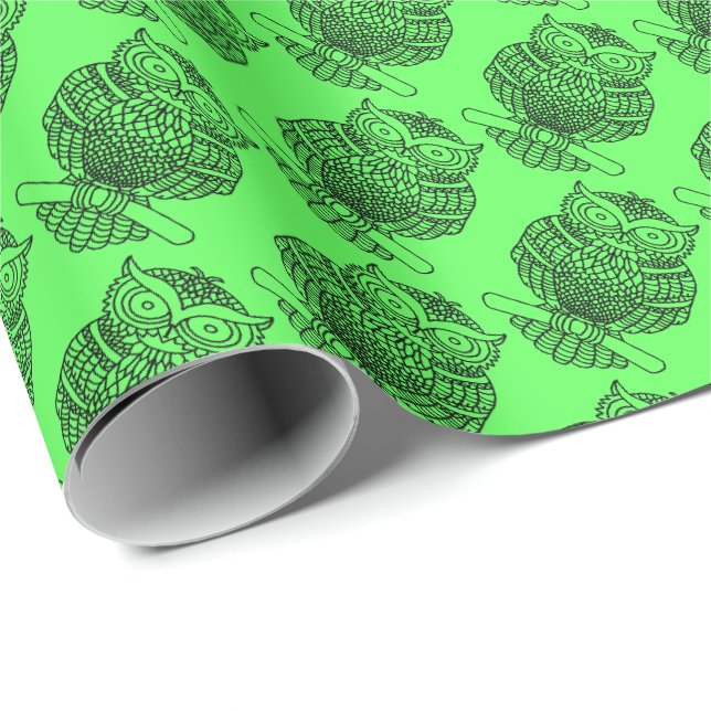 Eule (neon-grün) - Geschenkpapier (Rolleneckpunkt)