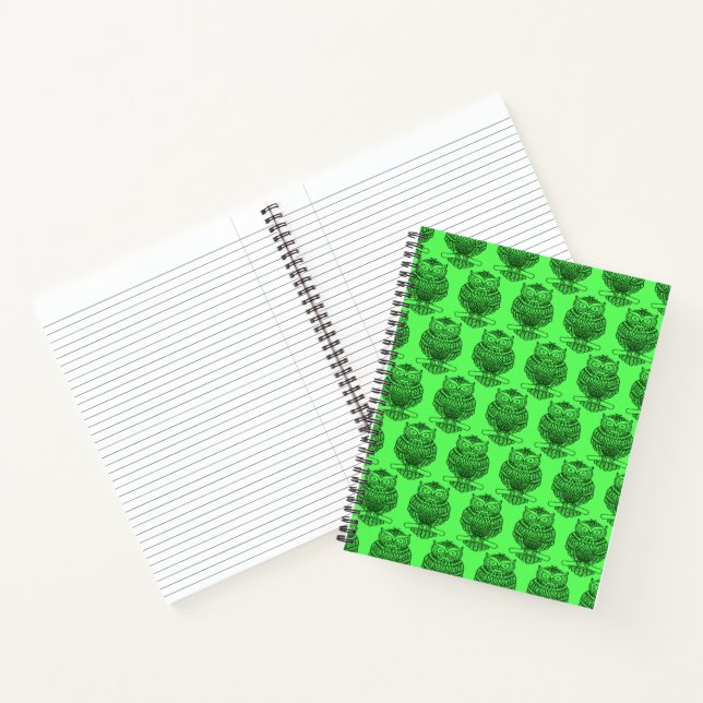 Eule (neon grün) - Notebook Notizbuch (Innenseite)