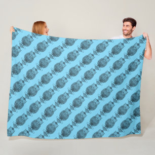 Eule (Neonblau) - Fleece-Decke Fleecedecke