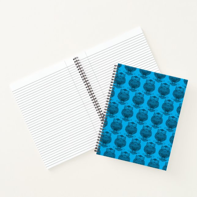 Eule (neonblau) - Notebook Notizbuch (Innenseite)