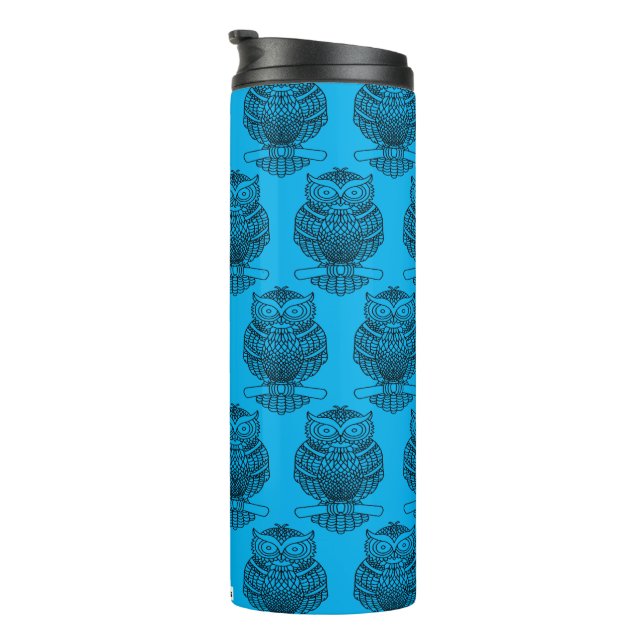Eule (neonblau) - Thermal Tumbler Thermosbecher (Nach rechts gedreht)