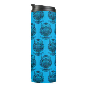Eule (Neonblau) - Thermobecher Thermosbecher