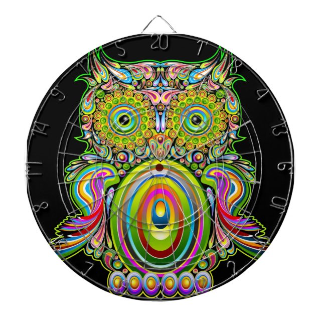 Eule psychedelischer Popart Dartboard Dartscheibe (vorne)