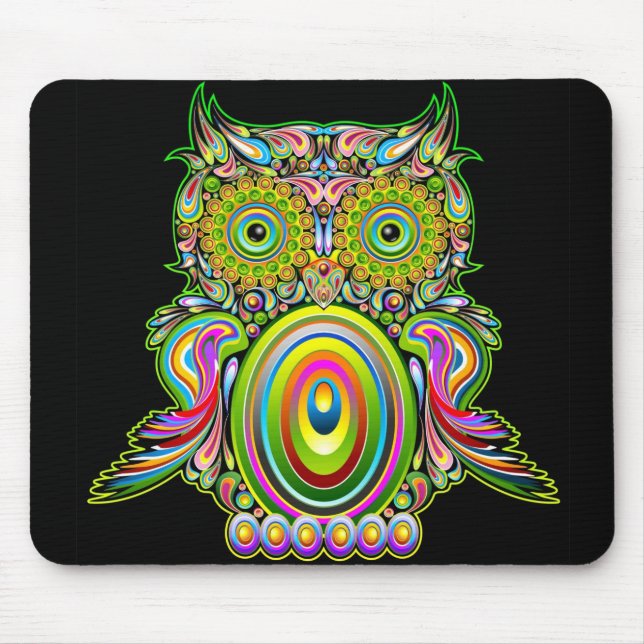 Eule psychedelisches Popart Mousepad (Vorne)