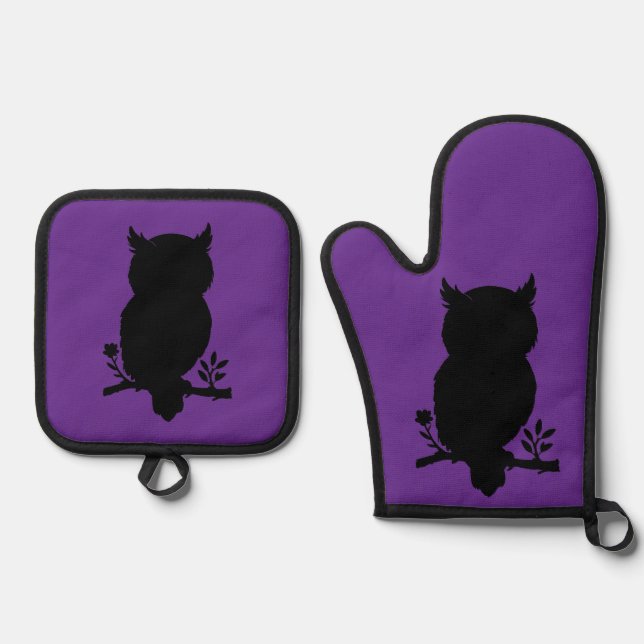 Eule - Scherenschnitt Ofenhandschuh & Topflappen-Set (Vorderseite)