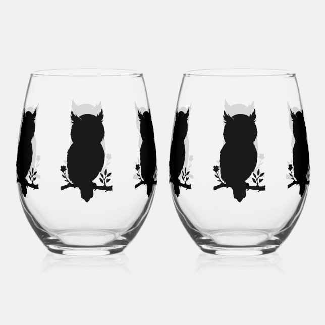 Eule - Scherenschnitt Weinglas Ohne Stiel (Vorderseite)