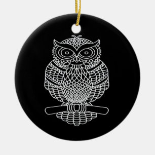 Eule (schwarz rund) - Keramikschmuckstück Keramik Ornament