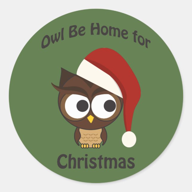 Eule sei zu Weihnachten Zuhause! Runder Aufkleber (Vorderseite)
