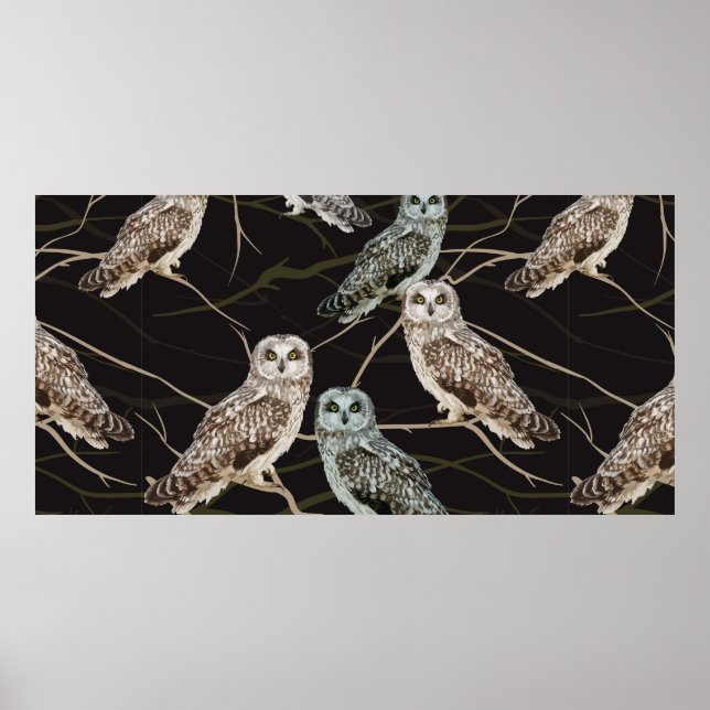 Eule sitzt auf einem Ast Poster (Vorne)