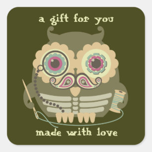 Eule steampunk nähende Nadel skeleton Quadratischer Aufkleber