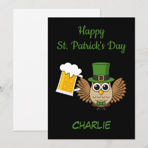 Eule trinkt Bier St. Patrick's Day   Personalisier Feiertagskarte