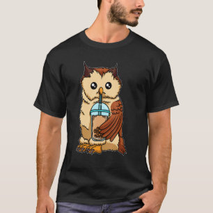Eule trinkt Bubble Tea Süße Tiere mit Boba-Tee T-Shirt