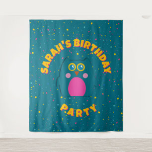 Eule Türkis Lila Geburtstag Wandteppich