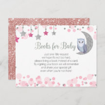 Eule über dem Mond Rosa Babyduschbücher Postkarte