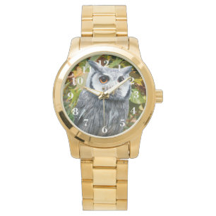 Eule und Blätter Armbanduhr