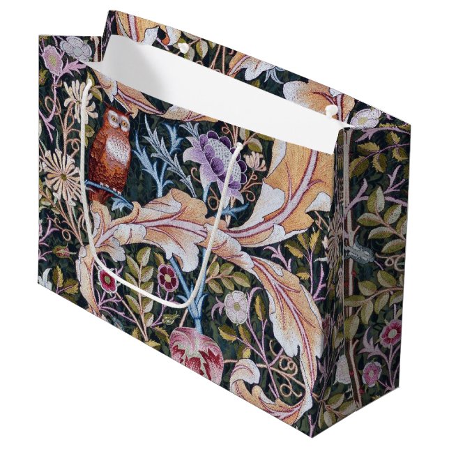 Eule und Blume, William Morris große Geschenktasch Geschenktüte (Vorderseite Schrägansicht)