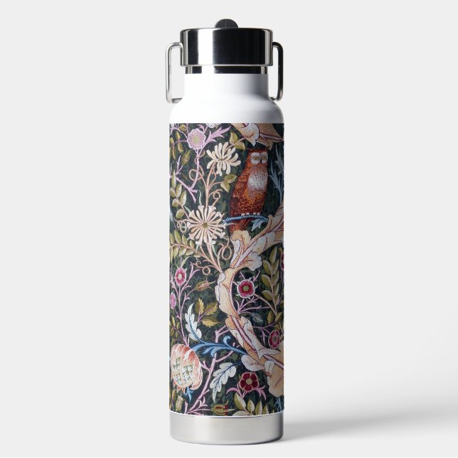 Eule und Blumen, William Morris Trinkflasche (Vorderseite)