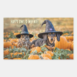 Eule und Dachshund Wiener Hund Halloween Lustig Rechteckiger Aufkleber