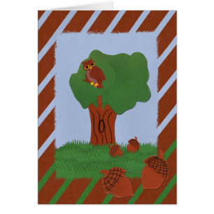 Eule und ein Eichenbaum Whimsikaler Cartoon Kunst
