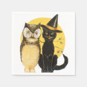 Eule und Katze Halloween Serviette