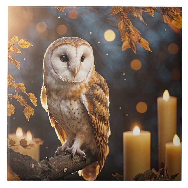 Eule und Kerzen Mystischer Magischer Herbst Fliese (Vorderseite)