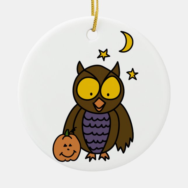 Eule und Kürbis Keramik Ornament (Vorne)