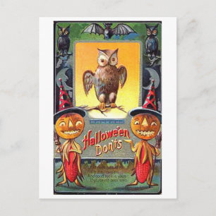 Eule und Kürbismais Halloween-Tabus Postkarte