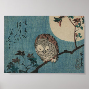 Eule und Mond, Japanisches Vintage-Kunstplakat Poster