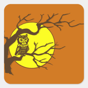 Eule und Mond Quadratischer Aufkleber