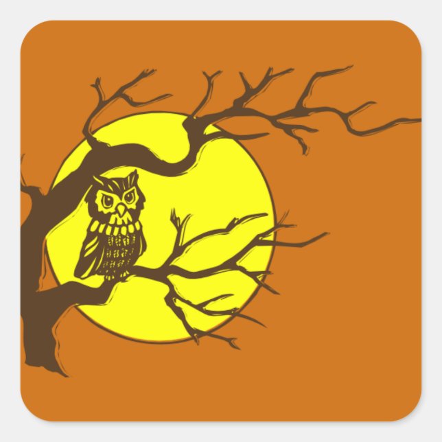 Eule und Mond Quadratischer Aufkleber (Vorderseite)