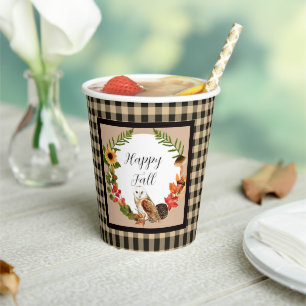Eule und Natur mit anpassbarem Text  Pappbecher