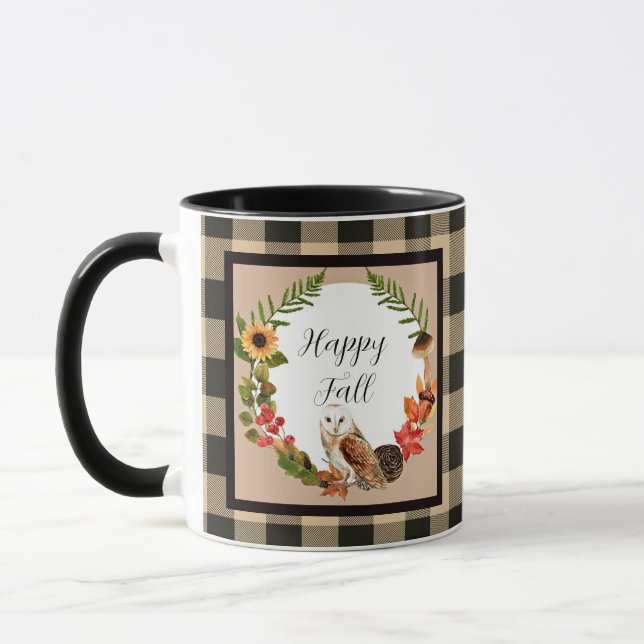 Eule und Natur mit anpassbarem Text  Tasse (Links)
