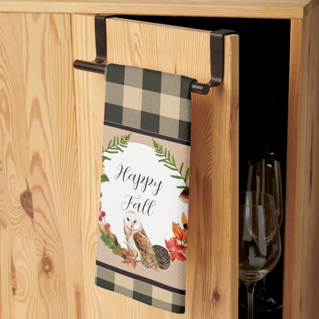 Eule und Natur mit benutzerdefinierbarem Text Geschirrtuch (Drittel gefaltet)