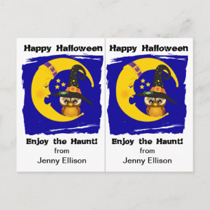Eule und schlafender Mond Schulparty Halloween-Kar Postkarte