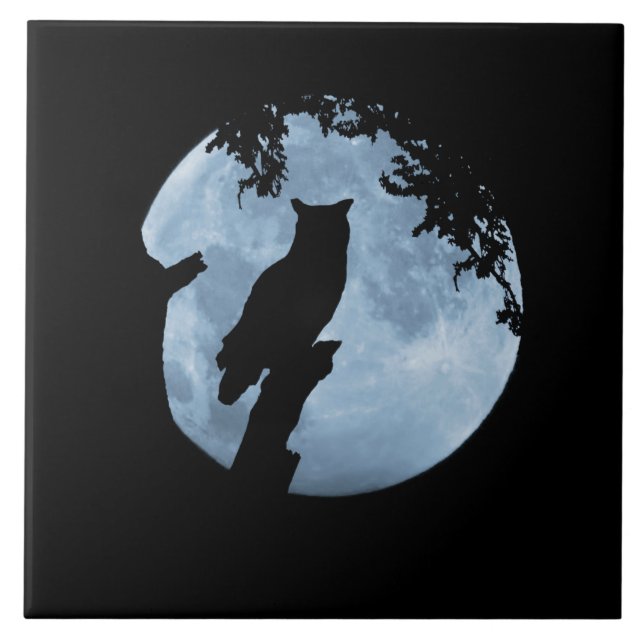 Eule und Vollmond  Fliese (Vorderseite)