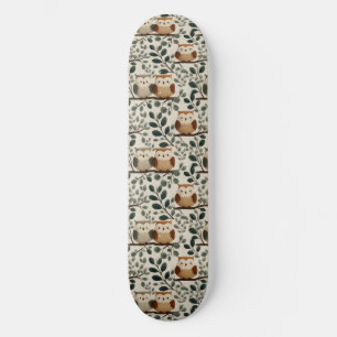 Eule und Waldblattmuster Skateboard