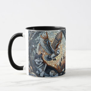 Eule und Wolf Mosaik Natur Ai Kunst  Tasse