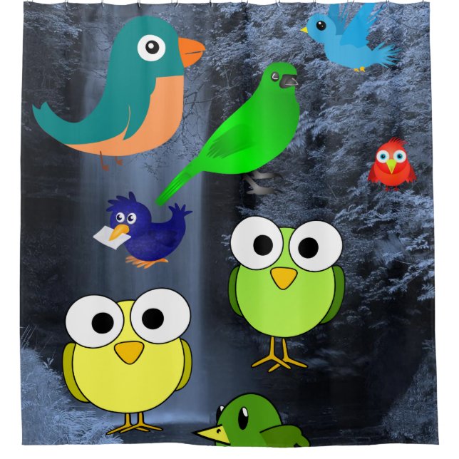 Eule Vögel Blauer Kinderduschvorhang Duschvorhang (Vorderseite)