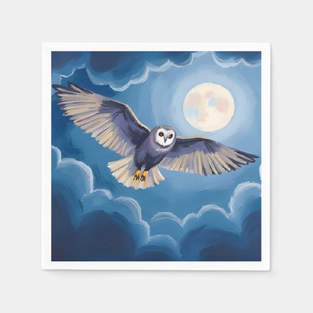 Eule Vollmond Halloween Aquarell Serviette (Vorderseite)