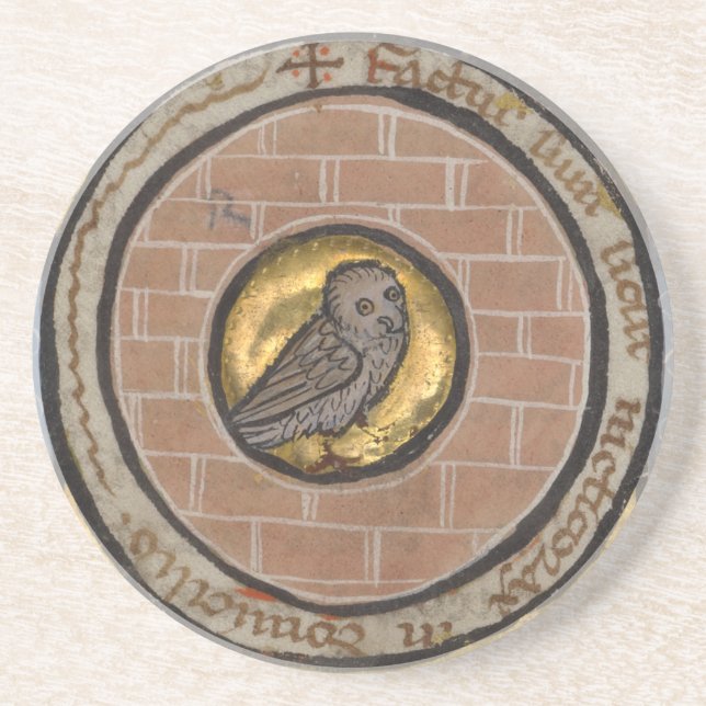 Eule von einem mittelalterlichen Manuskript Sandstein Untersetzer (Vorne)