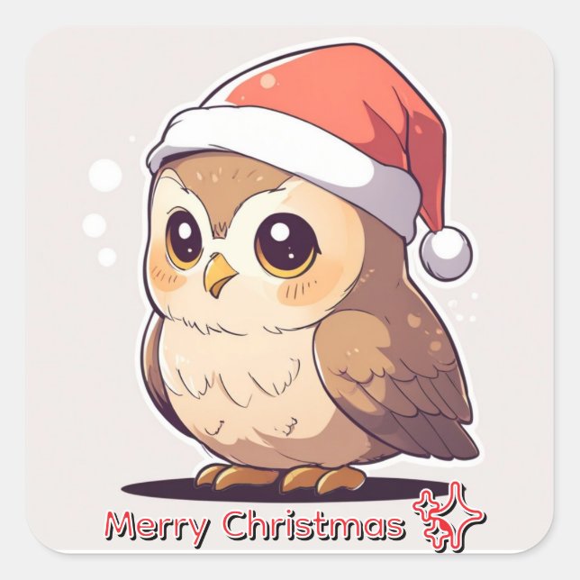 "Eule wird zu Weihnachten nach Hause kommen" Lusti Quadratischer Aufkleber (Vorderseite)