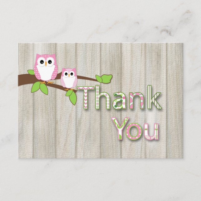 Eulen-Babyparty danken Ihnen im Rosa Dankeskarte (Vorderseite)