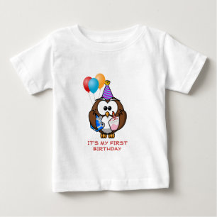 Eulen-Ballone Kuchen und Hut-kundenspezifischer Baby T-shirt