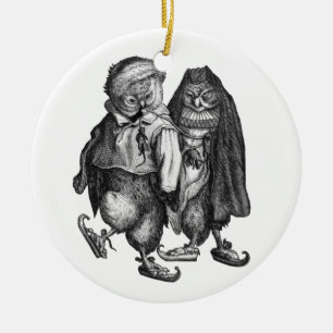 Eulen beim Skaten im Vintage-Stil Keramikornament