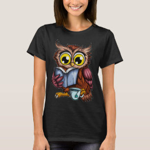Eulen Buch Zeitung Krimi Roman Heiße Teetasse Eule T-Shirt